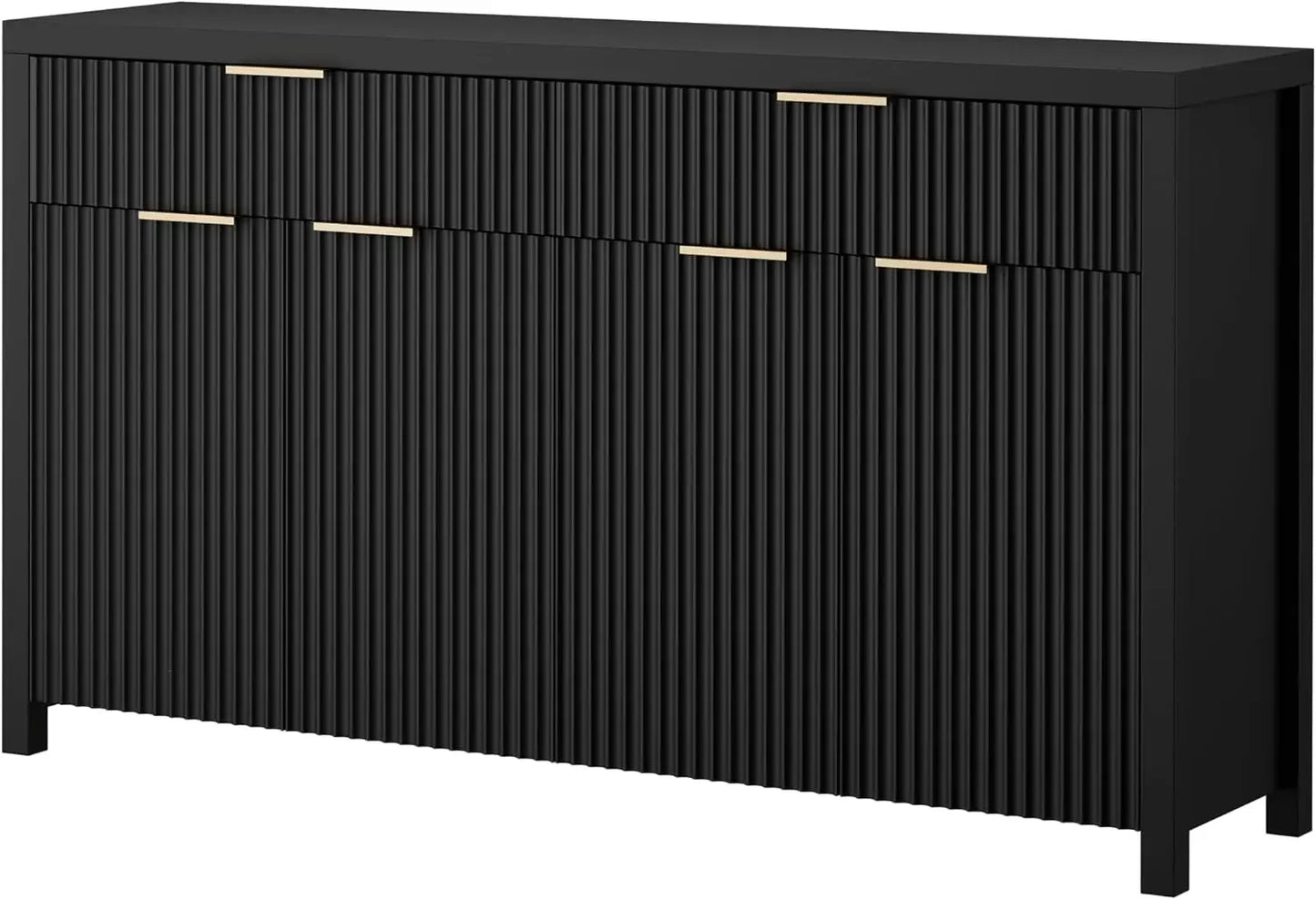 "White Fluted Storage Cabinet with Drawers – Buffet & Sideboard Design with Adjustable Shelves for Kitchen or Living Room"