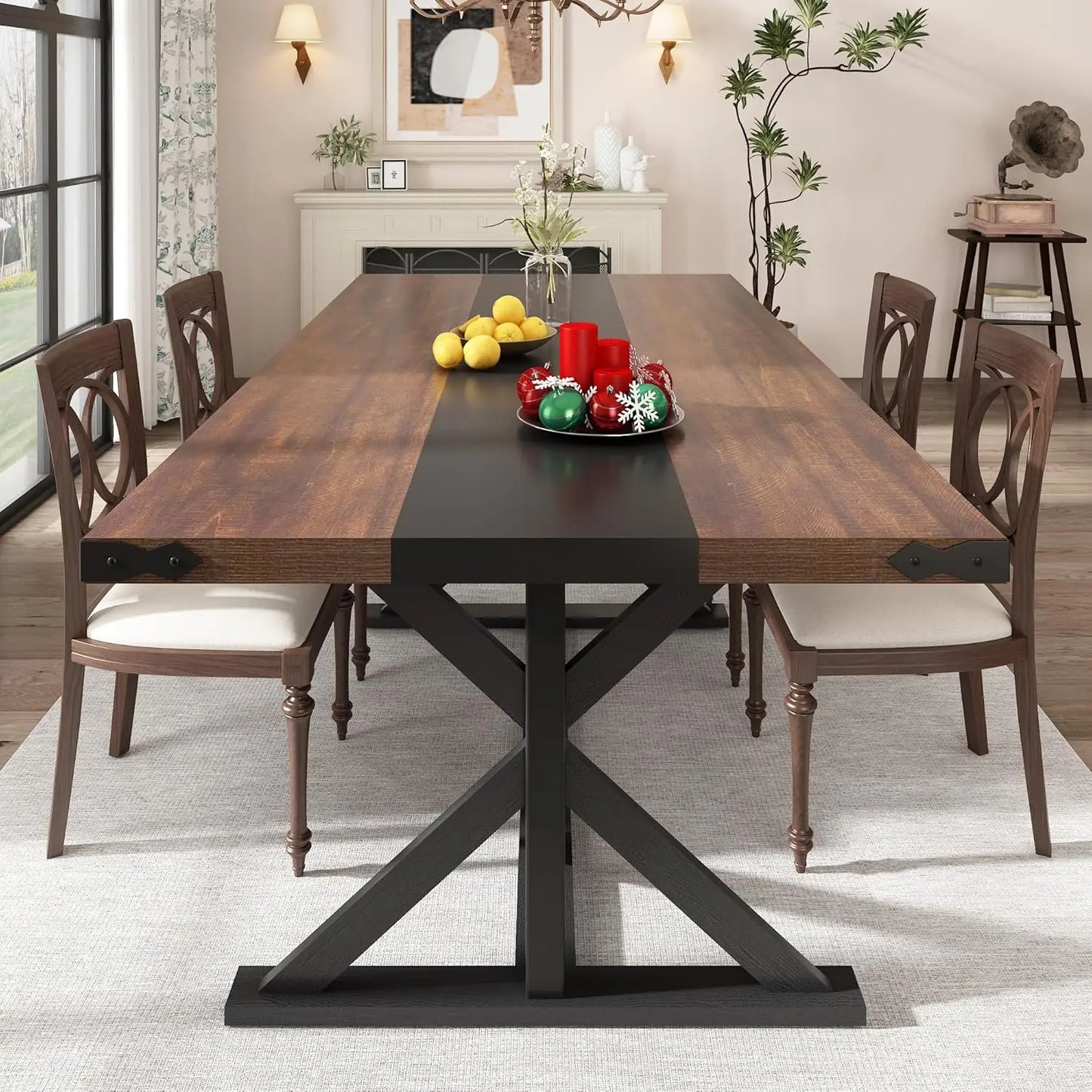 71 Inch Dining Table for 6 People, Rectangular Kitchen Farmhouse Table W/Thickness Waterproof Wood Tabletop,Long Dining Room Tab