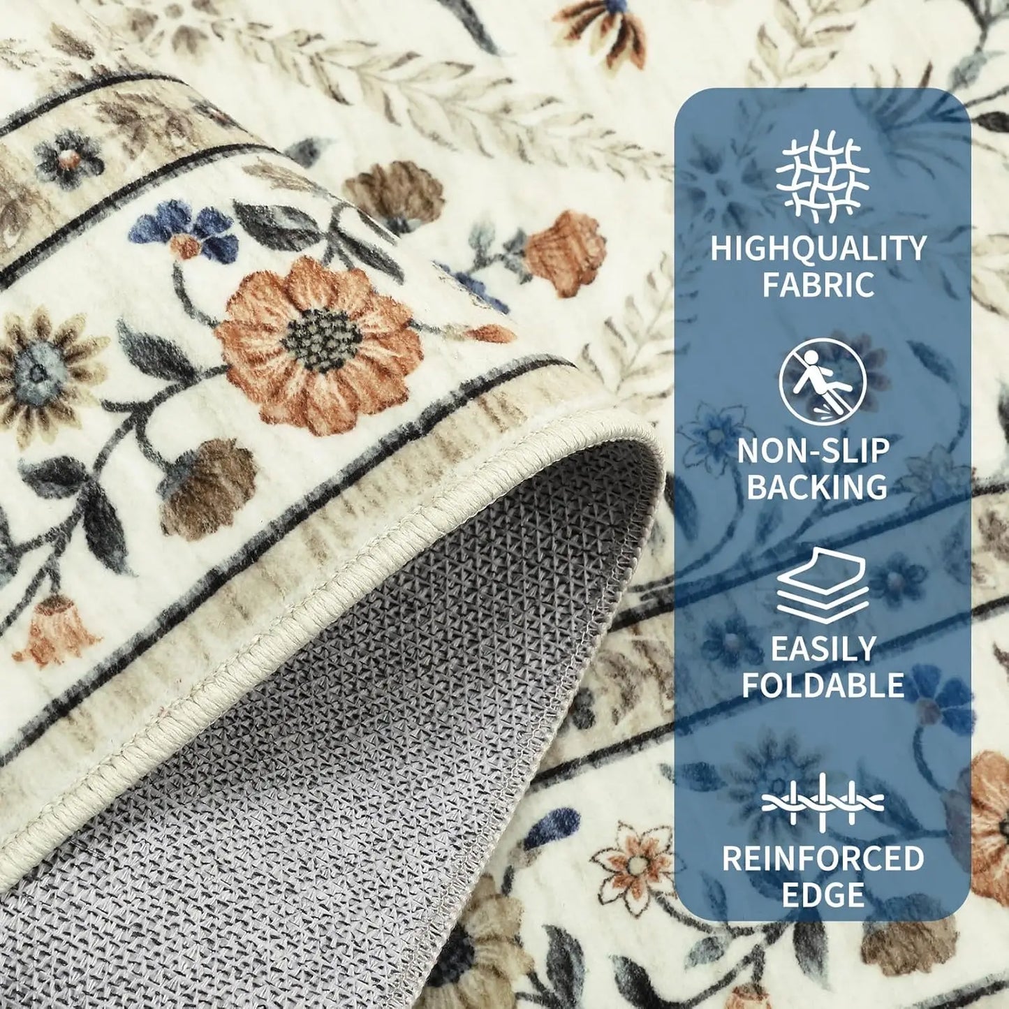 Vintage Washable Area Rugs for Living Room Soft Low-Pile Non-Slip Carpet  for Bedroom Dining Room Home Office