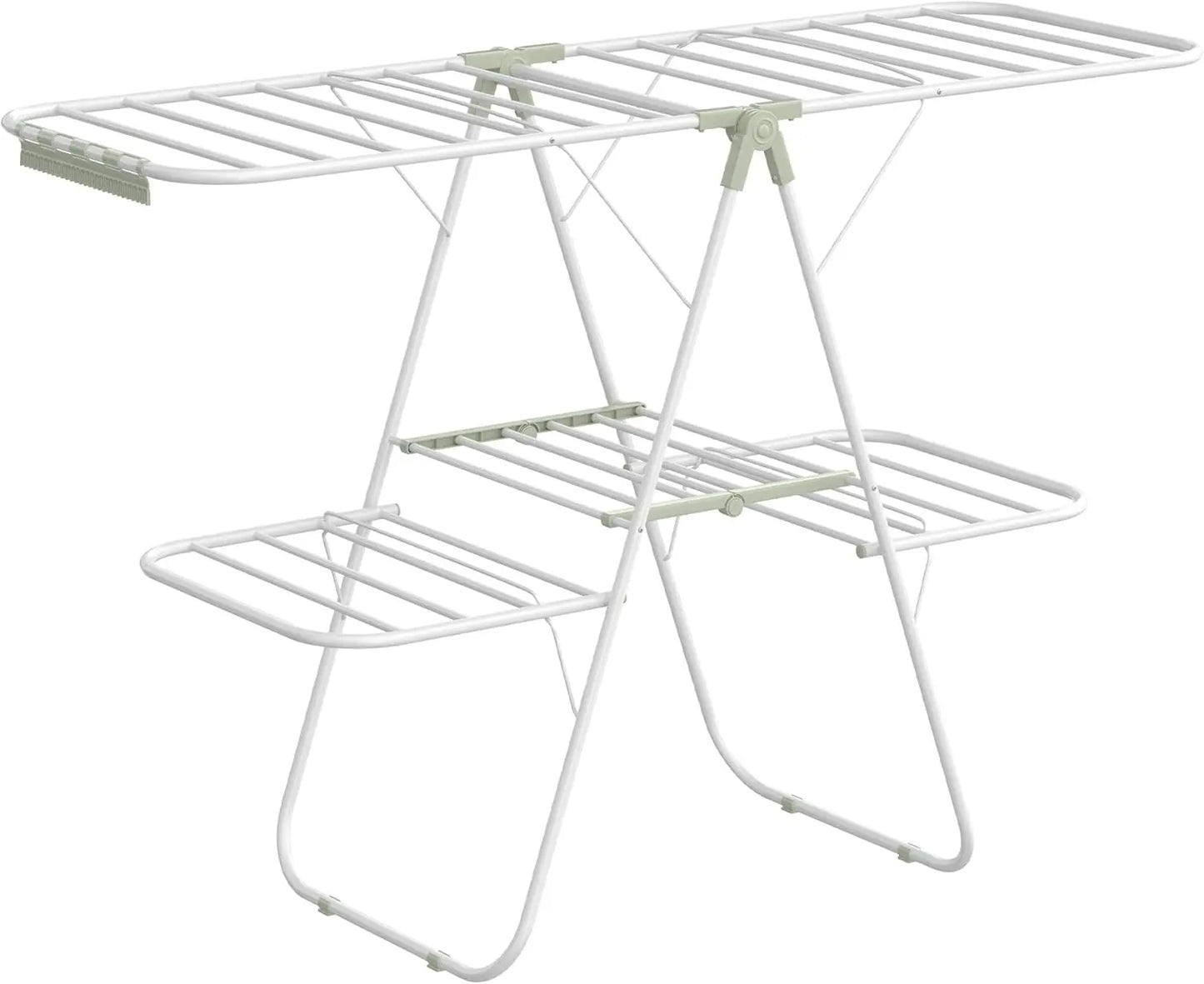 Clothes Drying Rack Foldable 2-Level Laundry Drying Rack Free-Standing Large Drying Rack with Height-Adjustable Wings