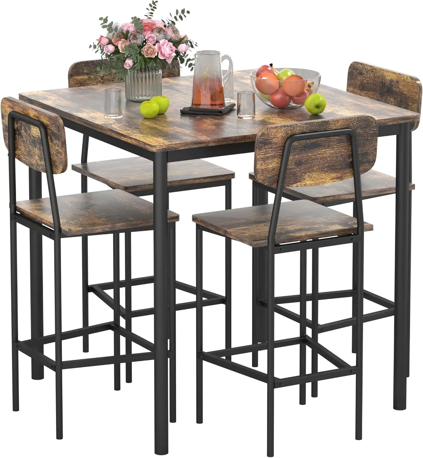 Kitchen Table and Chairs of 4,Dining Table Set for 4 with Space-Saving Design,Industrial Dining Room Table Set for Family Dinner