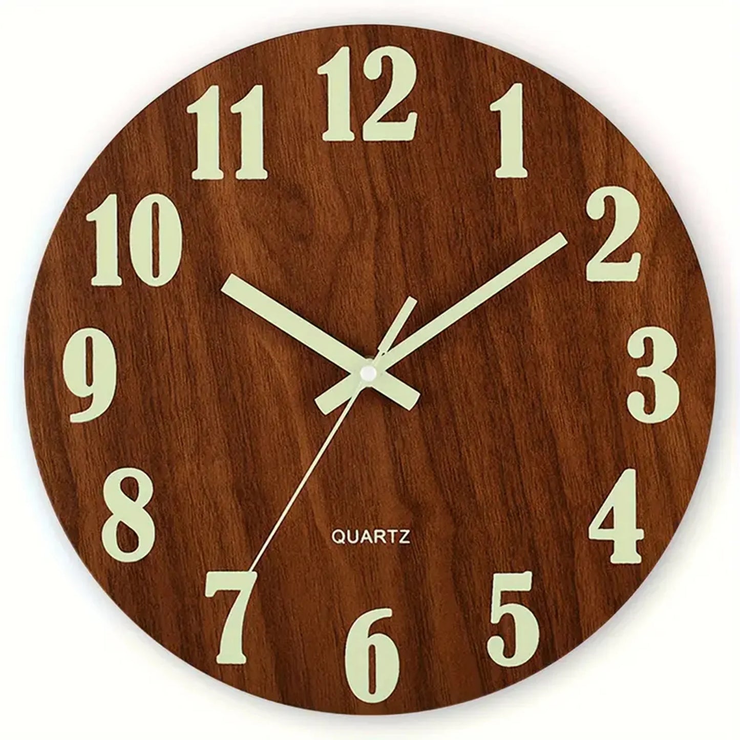 12 Inch Wooden Simple Luminous Wall Clock Silent Non Ticking Analog