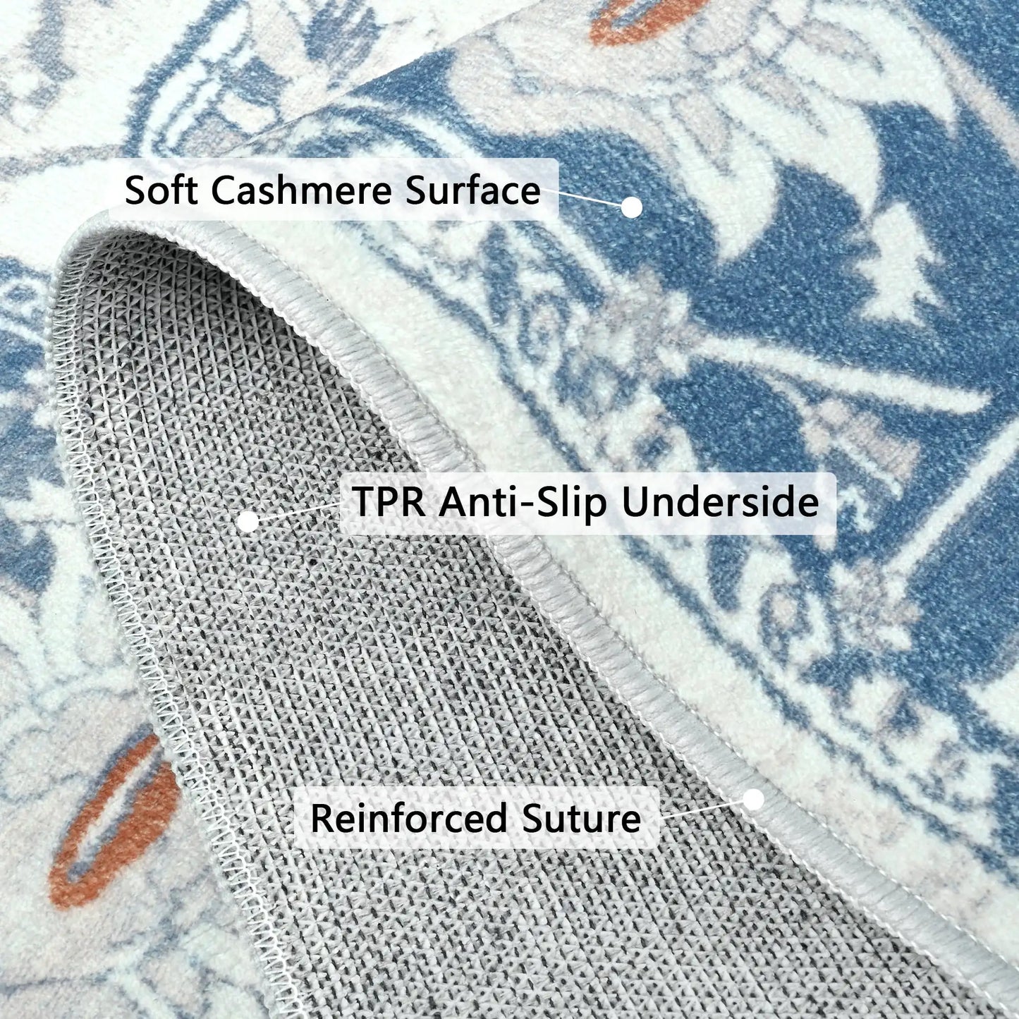 Faux Cashmere Vintage Floral  Soft Accent Area Rug, Low Pile for Living Room Bedroom