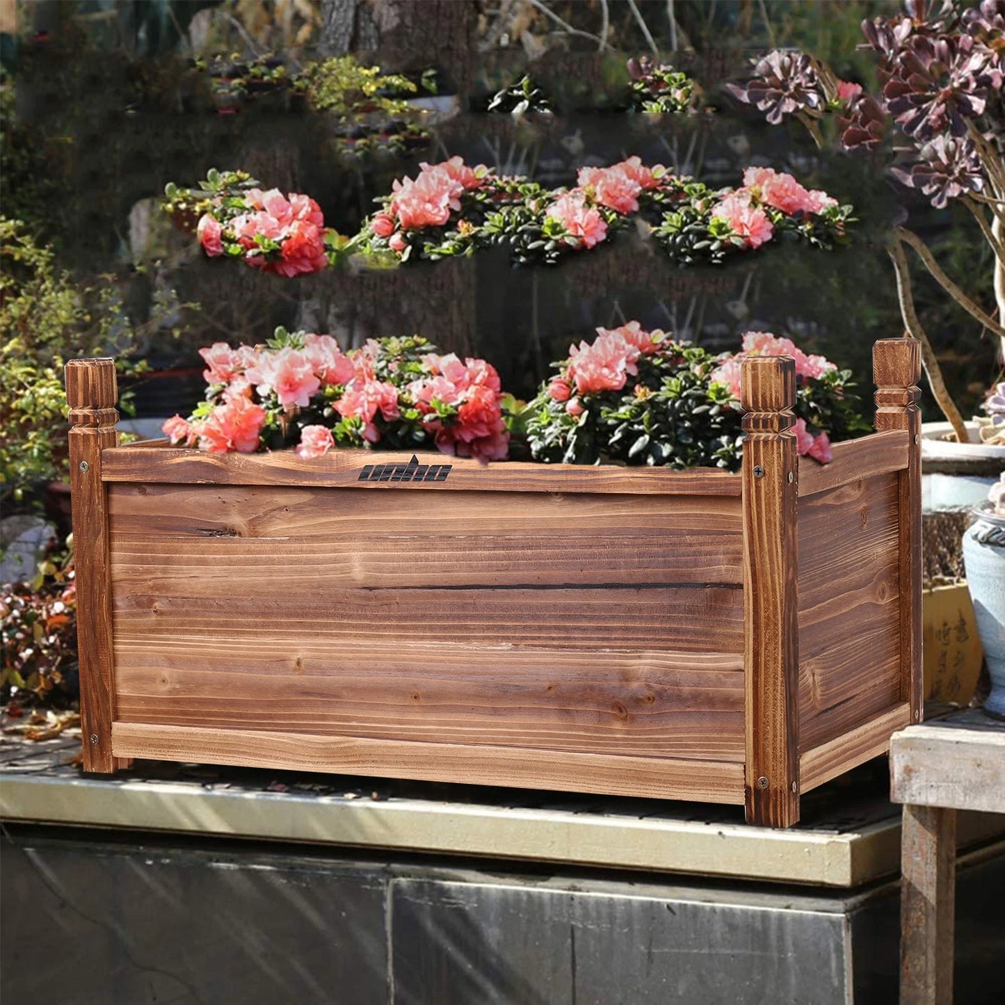 Wood Planter Box Outdoor Raised Planter Beds Garden Large Patio Containers for Flowers Vegetables