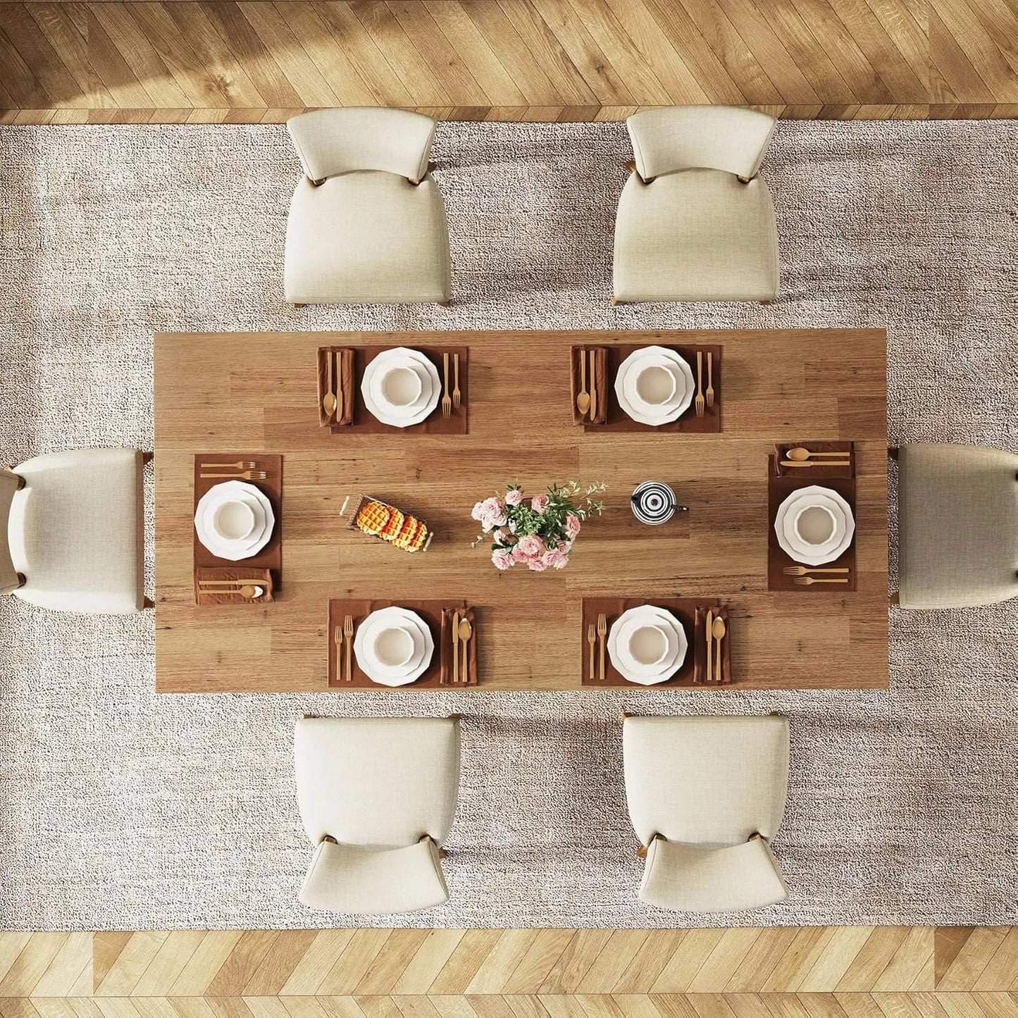 63-inch Dining Table for 4-6, Farmhouse Kitchen Table with Large Tabletop, Rectangular