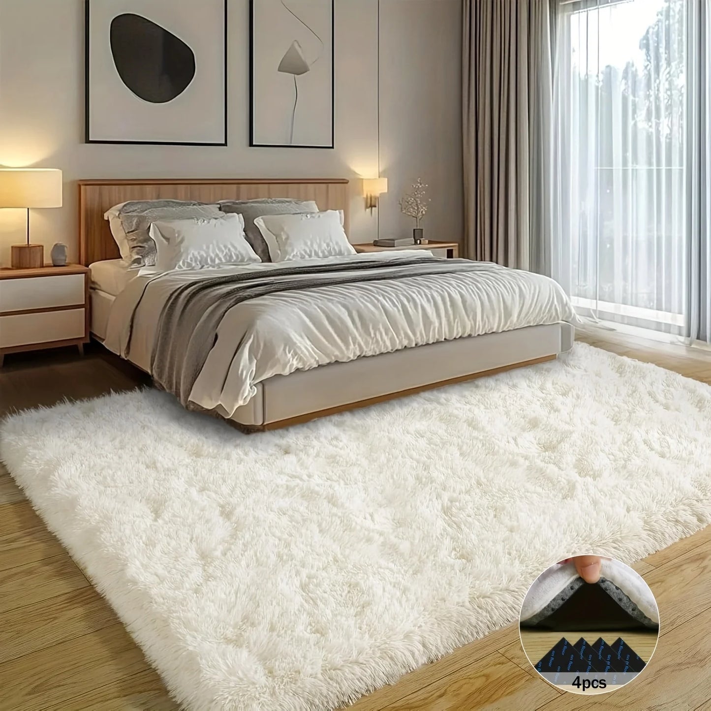 Off-White Soft Shaggy Non-Slip Rugs for Living Room/Bedroom/Nursery