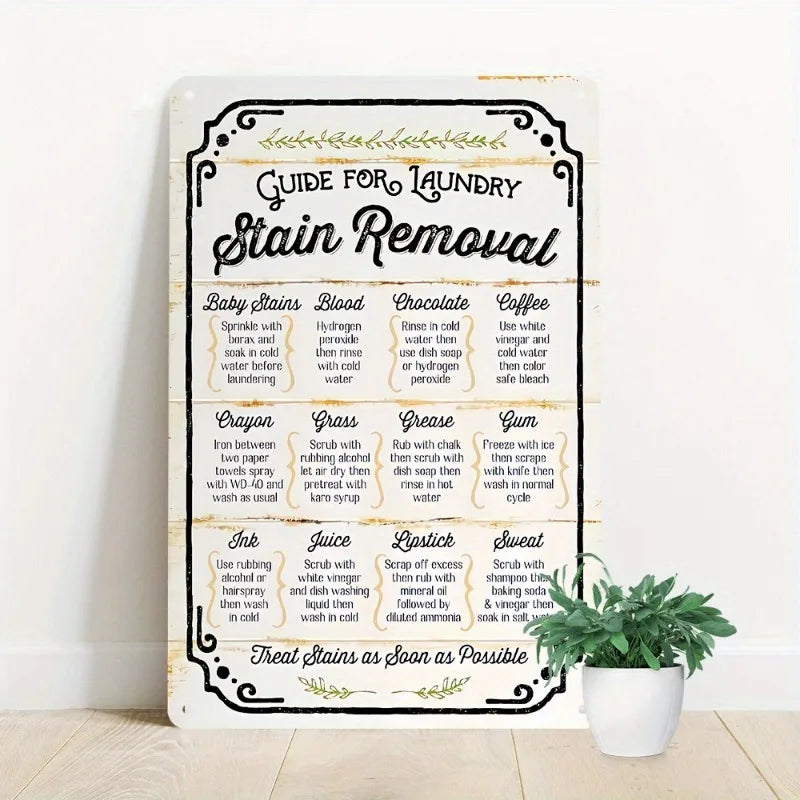 Antique Iron Laundry Guide Plate Metal Wall Artwork with Decontamination Tips Waterproof and Dustproof Ideal Home Decoration