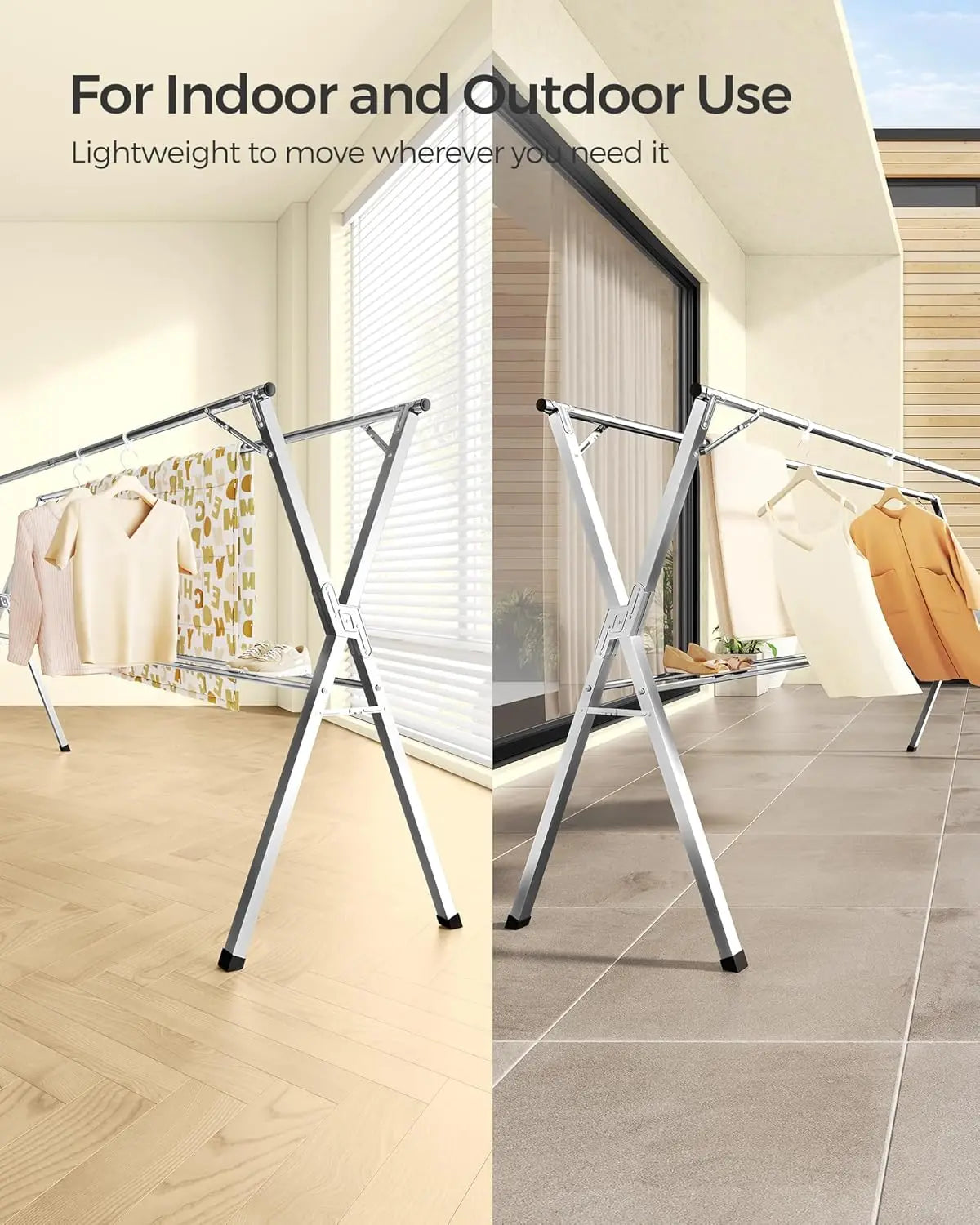 Clothes Drying Rack Heavy-Duty Laundry Drying Rack 45.7-63.4 Inches Extendable Foldable Freestanding Airer Stainless Steel for I