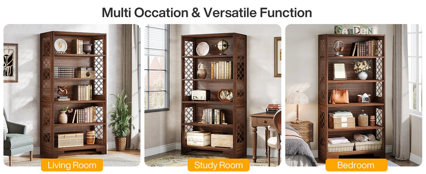 6-Tier Bookcase, 71 Inches Industrial Bookshelves and Bookcases, Floor Standing 5 Shelf Display Storage Shelves