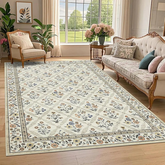 Vintage Washable Area Rugs for Living Room Soft Low-Pile Non-Slip Carpet  for Bedroom Dining Room Home Office