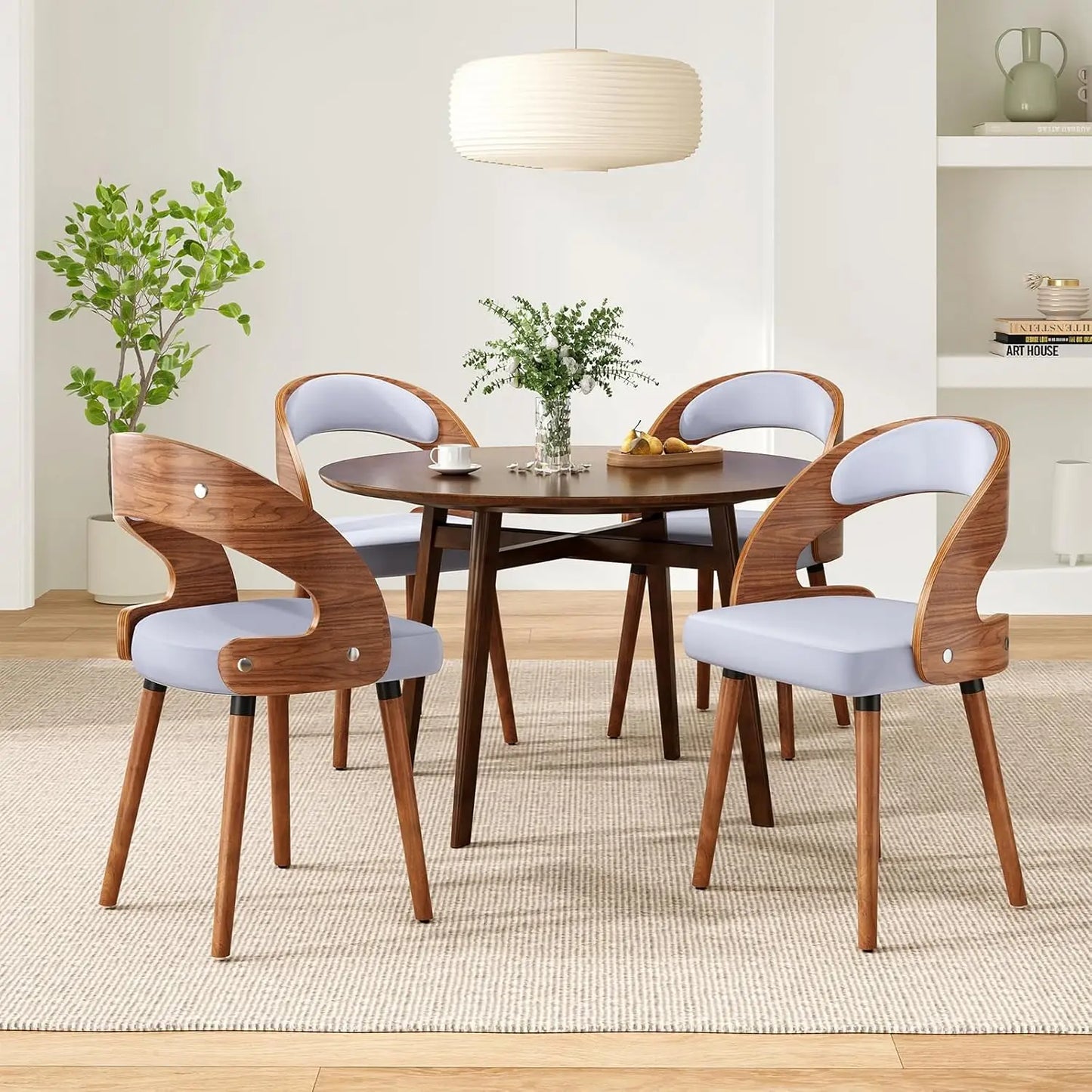 Wood Dining Chairs, Set of 4 Modern Upholstered Dining Chairs with Curved Backrest for Kitchen, Dining Room, Living Room,