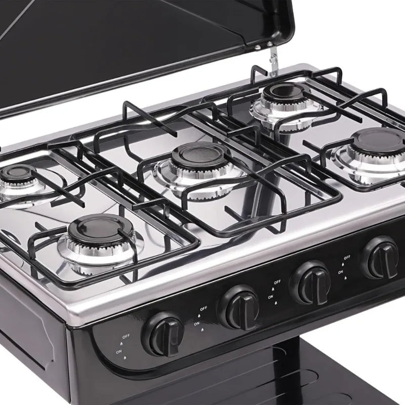 Natural Gas Stove Outdoor 5-Burner Stove Portable, with 2 Placement Boards and Windshield for Outdoor Camping RV Travel