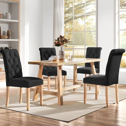 Tufted Dining Chairs Set of 4 Parsons Kitchen Chairs Stylish, Upholstered Fabric Chairs with Solid Wood Legs