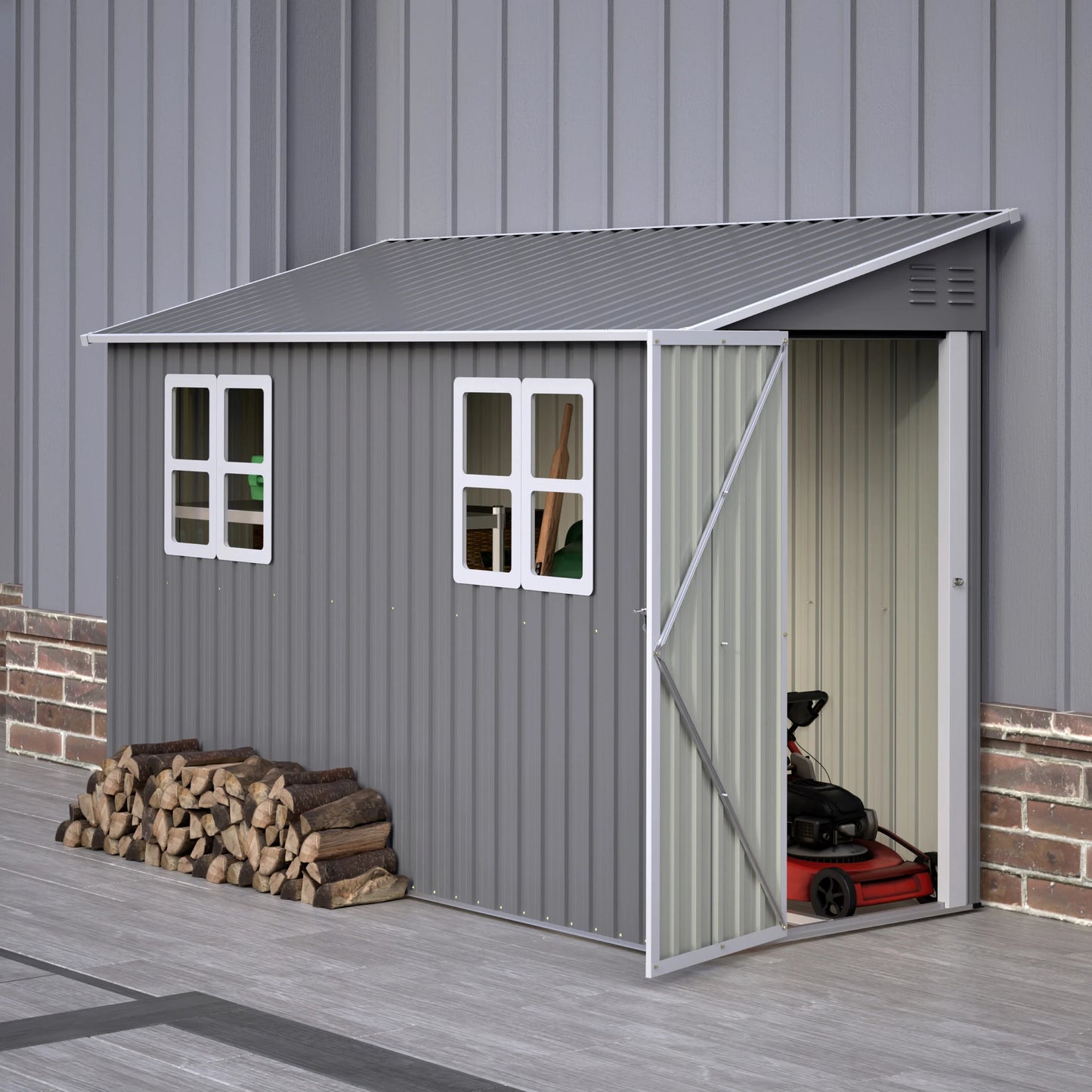 4x10 FT Galvanized Steel Outdoor Shed – Weatherproof Lockable Storage for Tools, Bikes & Pets w/Sloping Roof & Window
