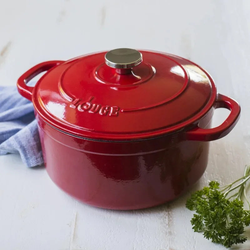 Lodge Cast Iron 5.5qt Red Enameled Dutch Oven  non stick cooking pot set
