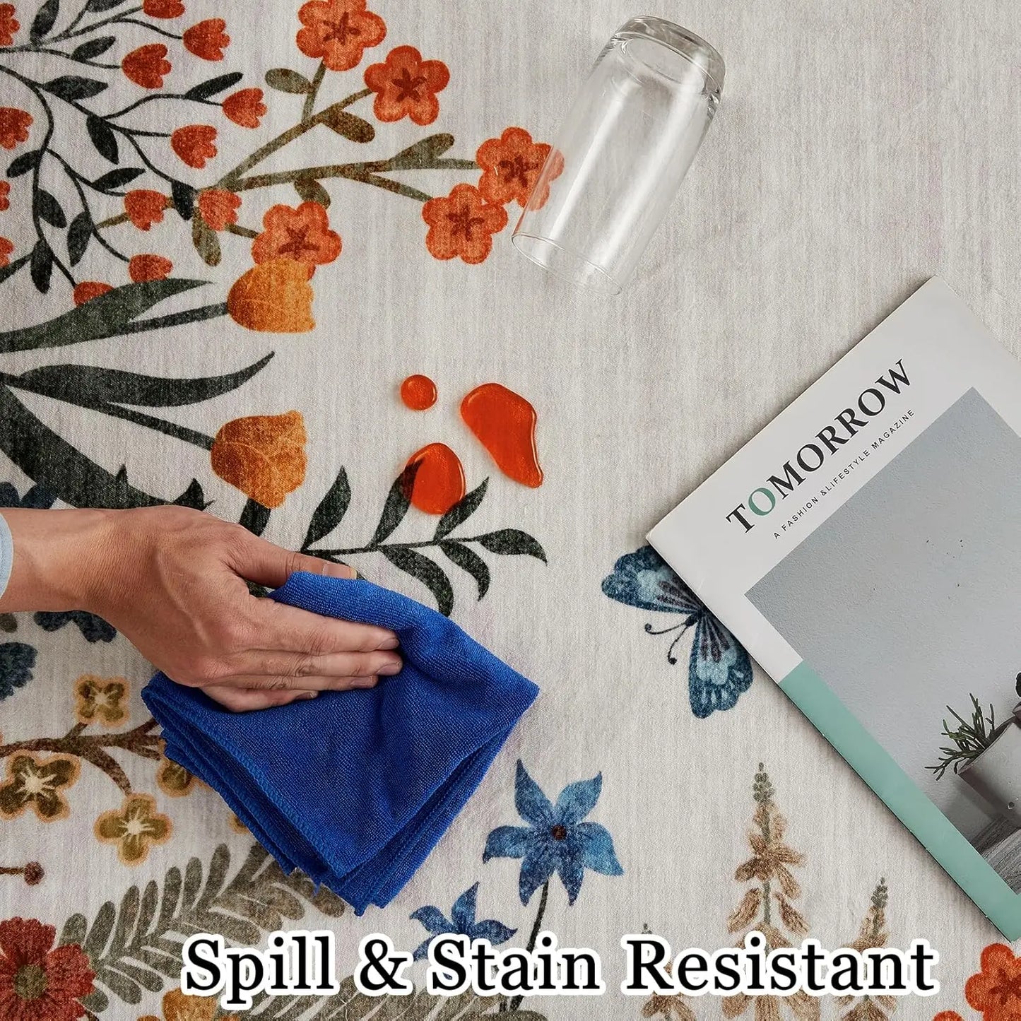 Washable Area Rugs , Non-Slip Floral