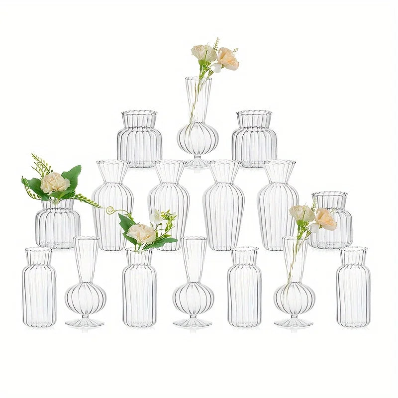 8/16 Pieces of Modern Transparent Glass Vase Set, Small Mini Flower Center Vase, Hand-Decorated Cute Short Window Home Decoration, Wedding Reception Table Single Rose Vase