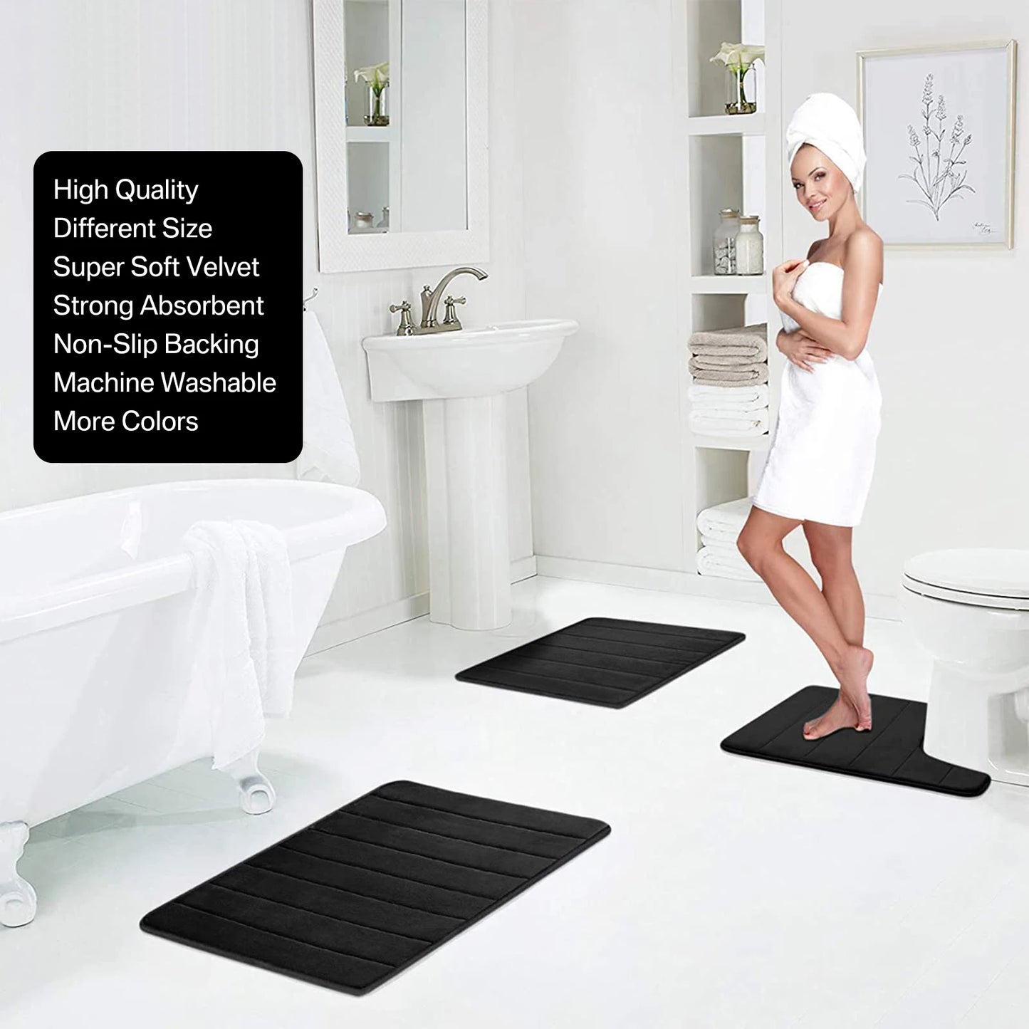 Super Absorbent Bath Mat Memory Foam Carpet Non-slip Bathroom Rug