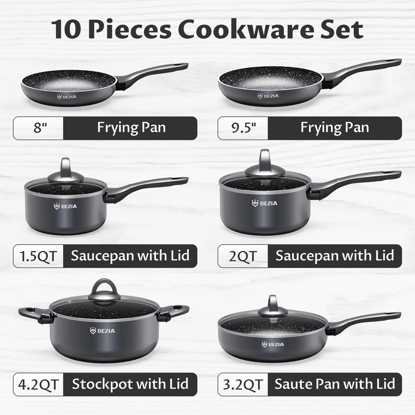 Induction Cookware Pots and Pans Set 10 Piece,  Dishwasher Safe Nonstick Cooking Pans, Stay-Cool Bakelite Handle