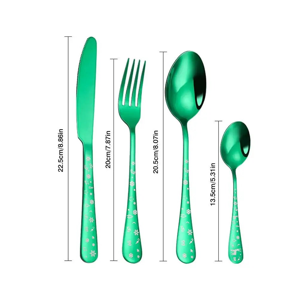 4pcs/set High Quality Christmas Flatware Set Stainless Steel Red Green Dinnerware Knife Fork Spoon Cutlery Dishwasher Safe