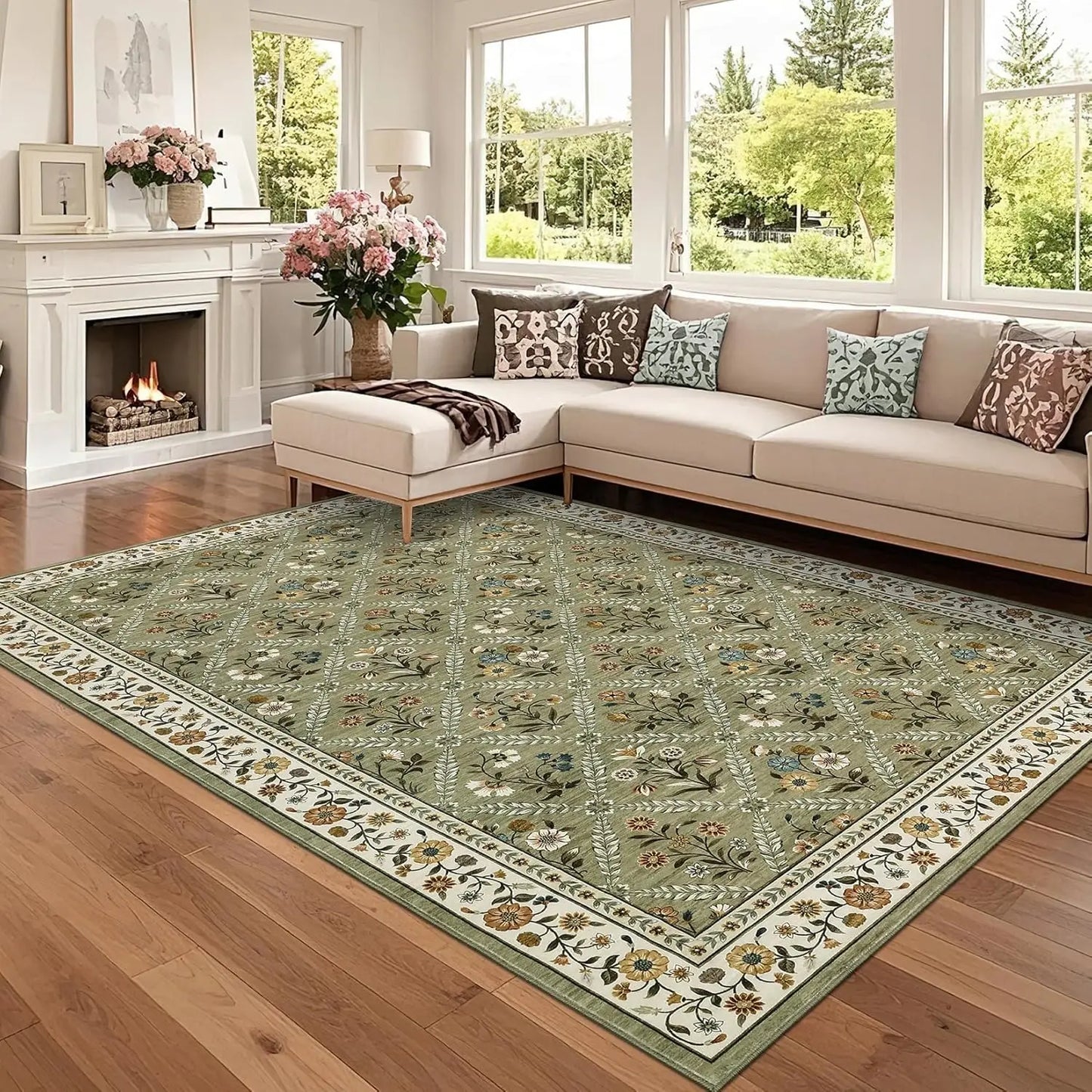 Vintage Washable Area Rugs for Living Room Soft Low-Pile Non-Slip Carpet  for Bedroom Dining Room Home Office