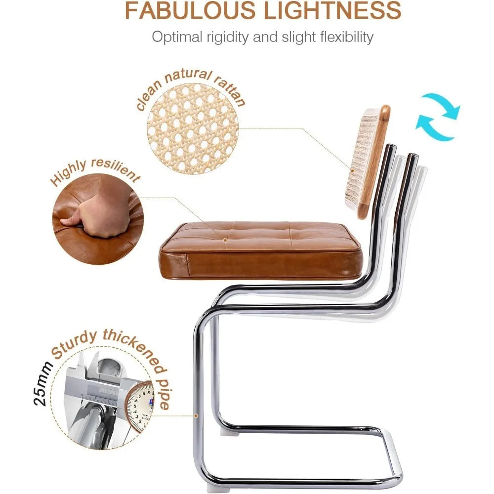 Natural Rattan Dining Chairs Set of 4, Modern Dining Room Chairs with Solid Wood Back for Kitchen