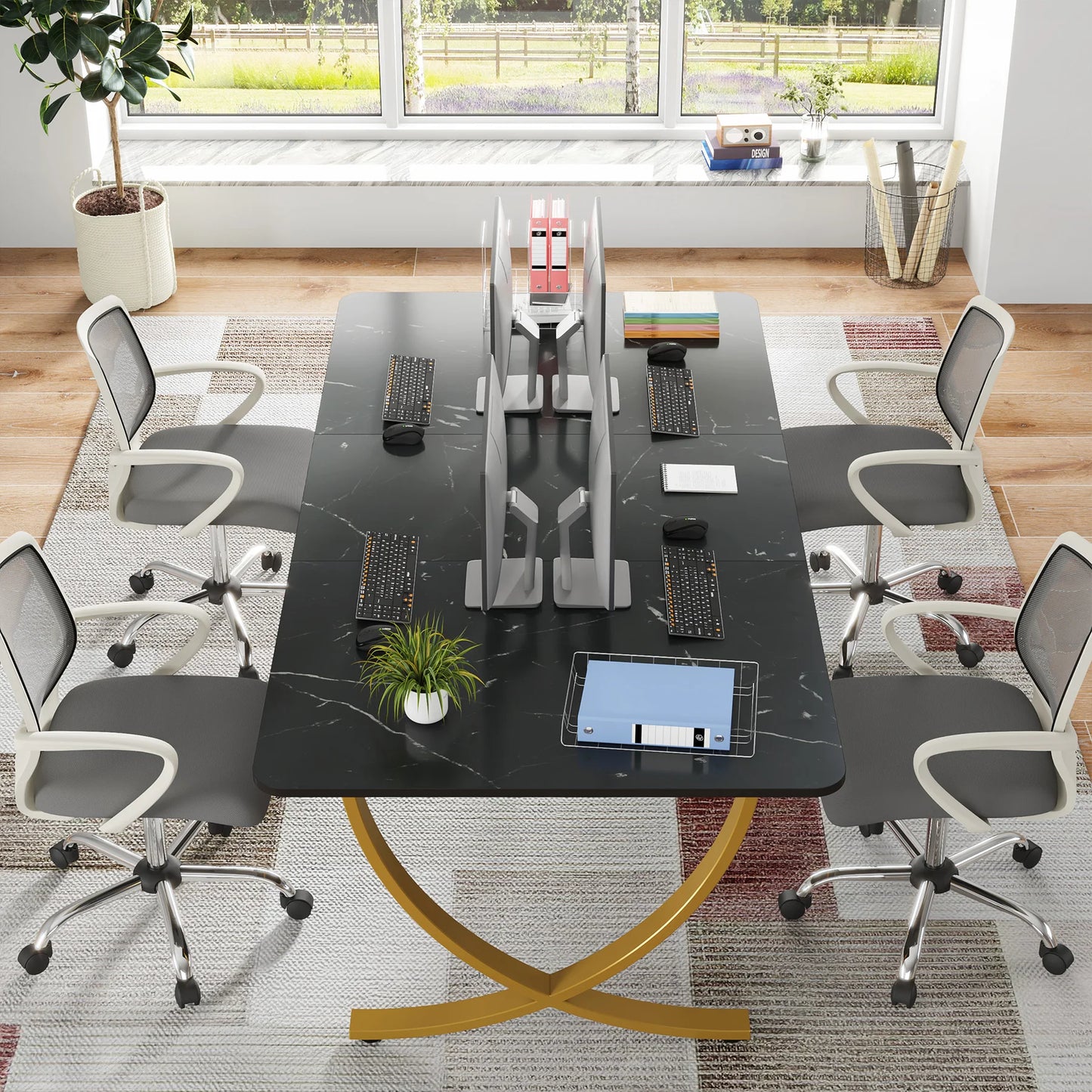 63" Modern Dining Table Kitchen Table with Faux Marble Top