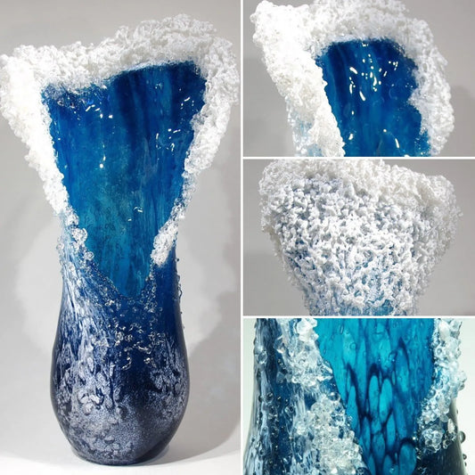 Sea Wave Vase, Wavy Vase Resin Blue