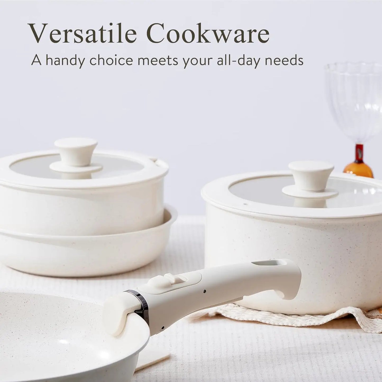 Pots and Pans Set Healthy Non toxic Non Stick Ceramic Cookware Set 21 Pcs Detachable Handles, Oven Safe, Induction Dishwasher