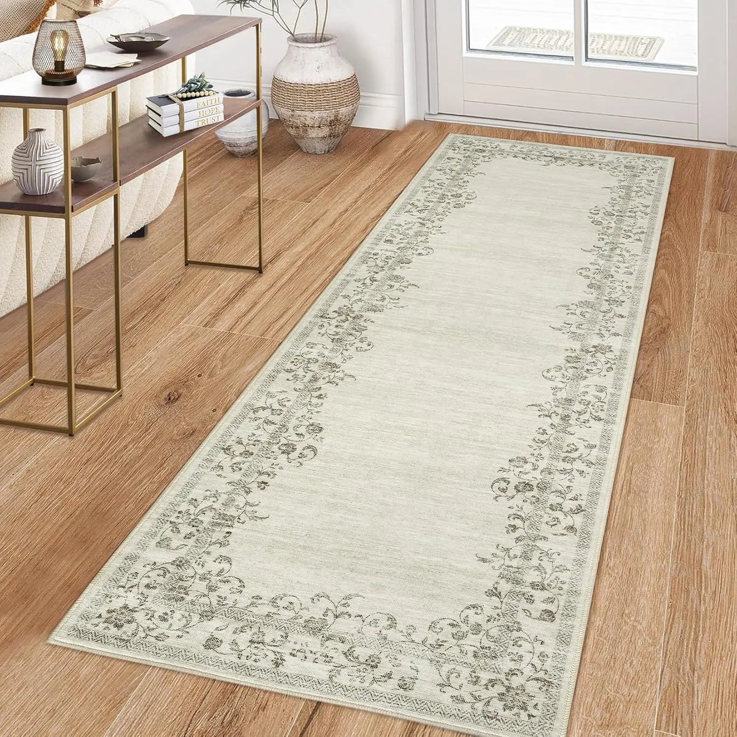 Washable Floral Area Rug