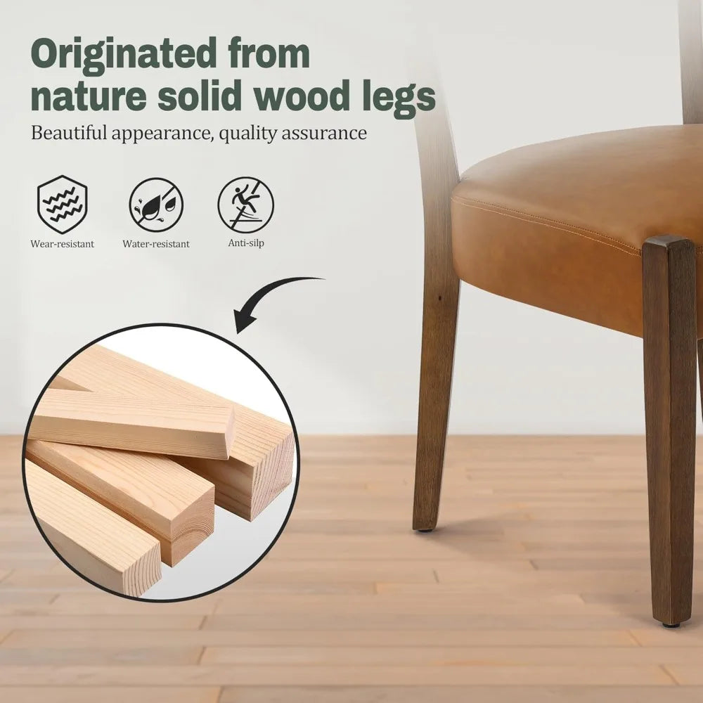 Faux Leather Dining Chairs Set of 4 Upholstered Kitchen & Dining Room Wooden Chairs Mid Century Modern Dining Chairs Low Back