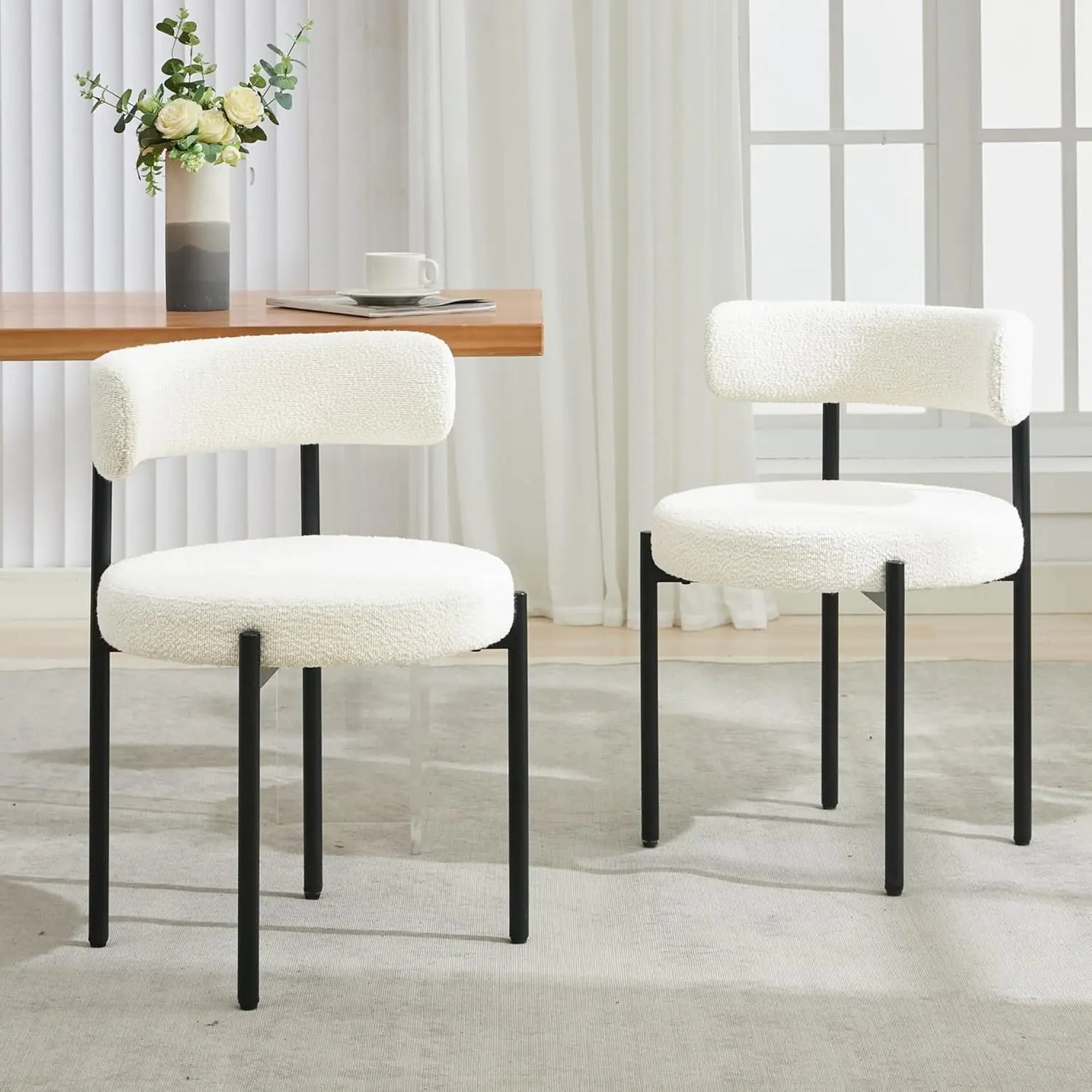 Faux Leather Dining Chairs Set of 4, Mid Century Modern Dining Room Chairs with Barrel Backrest, Upholstered Black Kitchen Chair