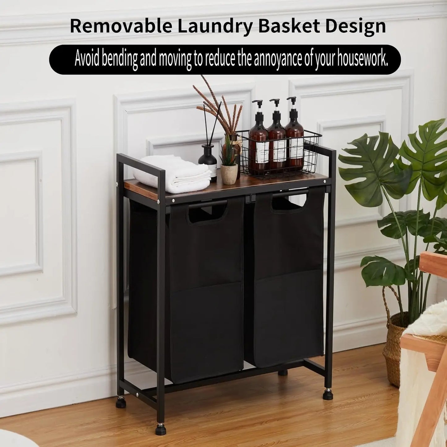 Laundry Hamper, Laundry Basket Organizer Laundry Sorter 2 Section with Removable Laundry Bag and Top Shelf