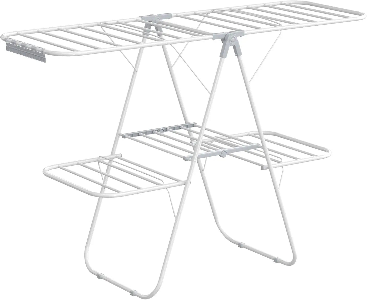 Clothes Drying Rack Foldable 2-Level Laundry Drying Rack Free-Standing Large Drying Rack with Height-Adjustable Wings