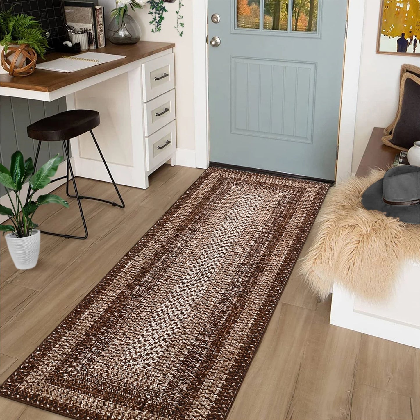 Washable Area Rugs ,Braided Print, Non Slip