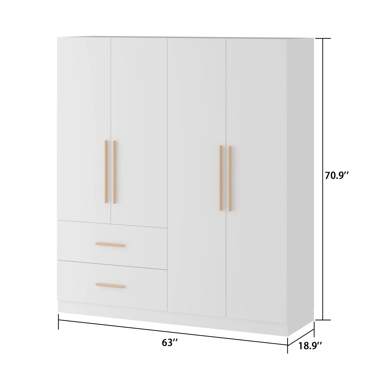 Modern Wardrobe Armoire Closet with 2 Drawers, 6 Storage Cubes & 2 Hanging Rods