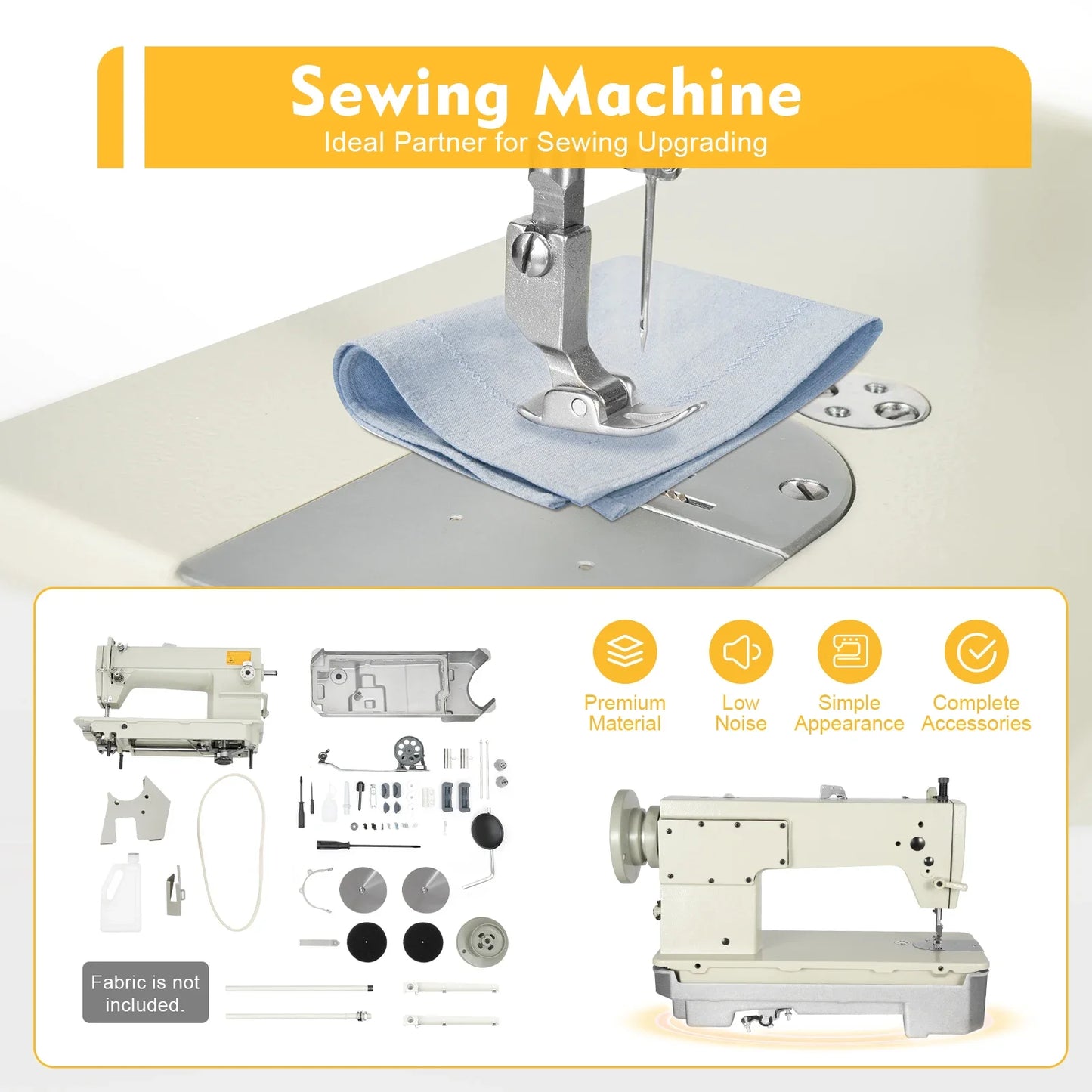 3000 Stitch/Min Industrial Sewing Machine Heavy Duty Cast Iron, 5.5 to 13mm Stitch for Thick Fabrics