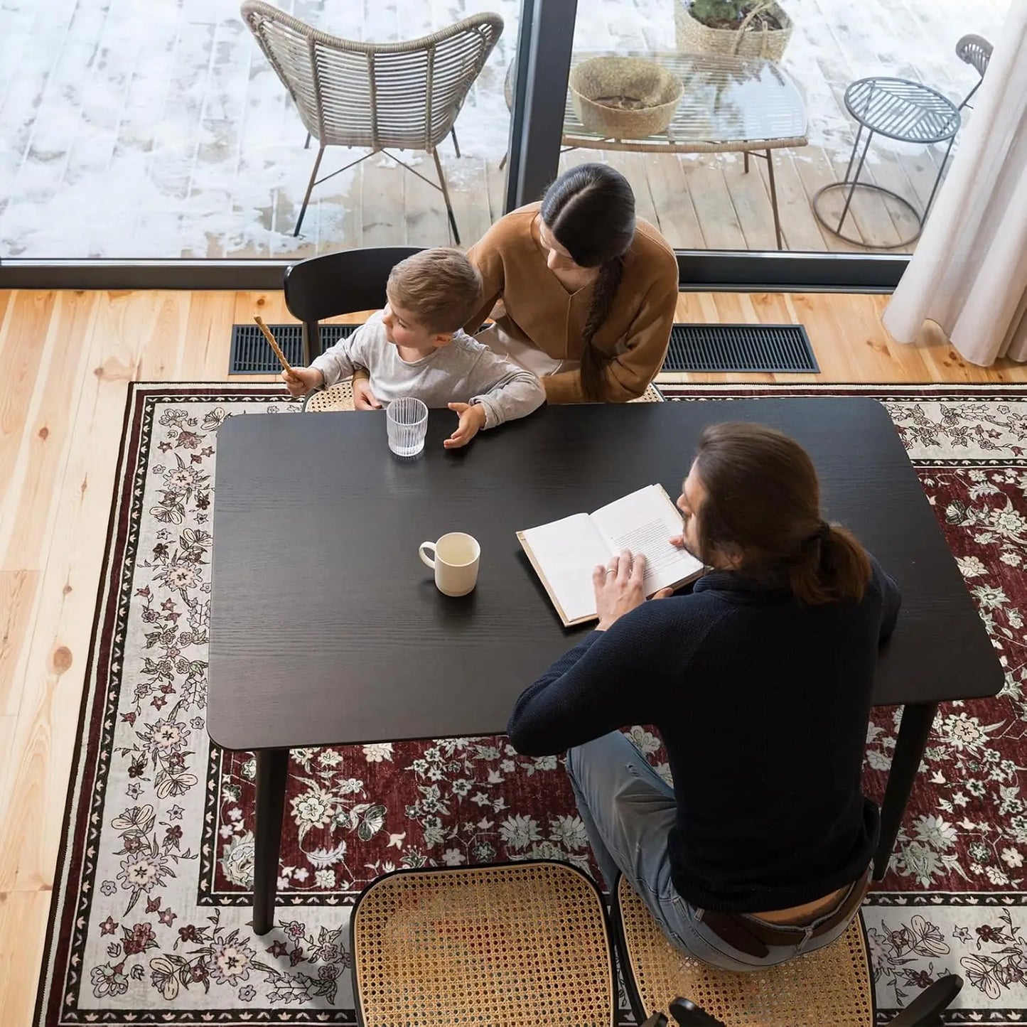 Washable Area Rugs for Living Room Bedroom Vintage Floral Print  Rug Soft Low Pile Non Slip