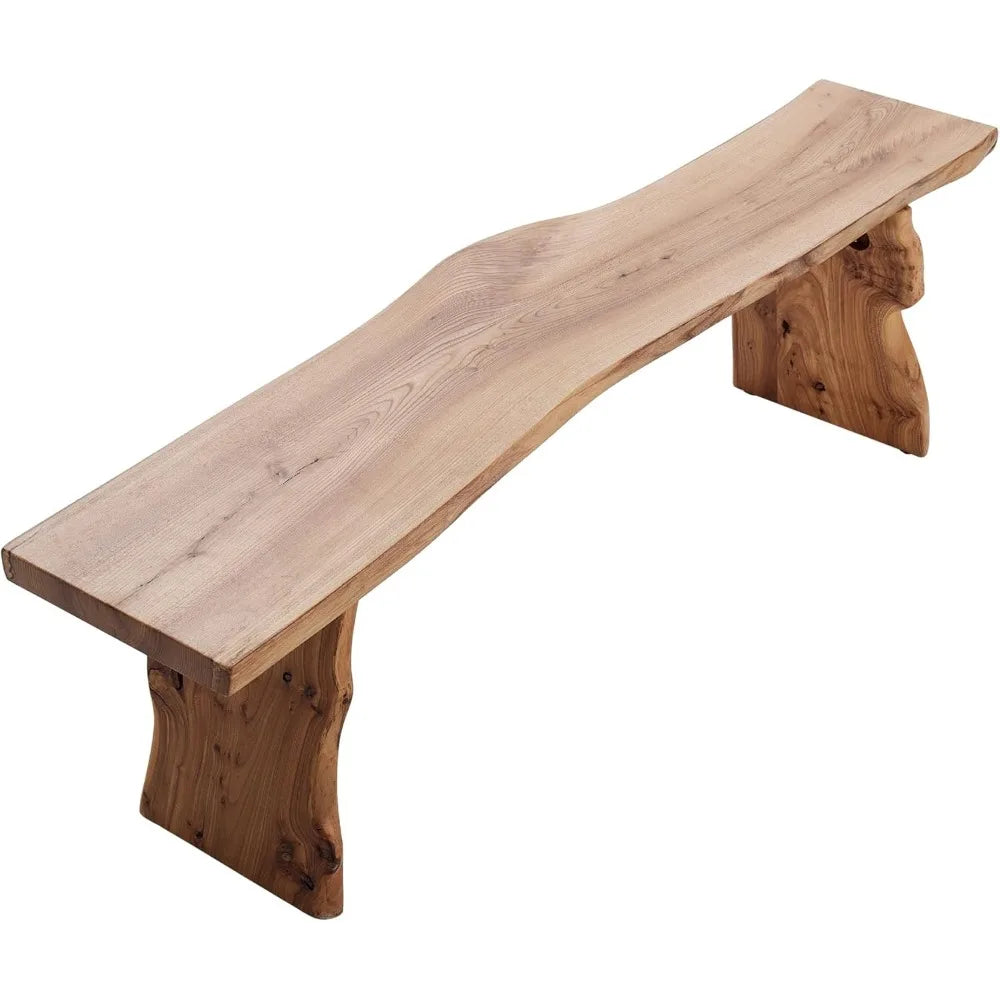 "Elm Wood Dining Bench - Long Bedroom Bench with Footrest Function, Accent Stool for Entryway/Dining Room"