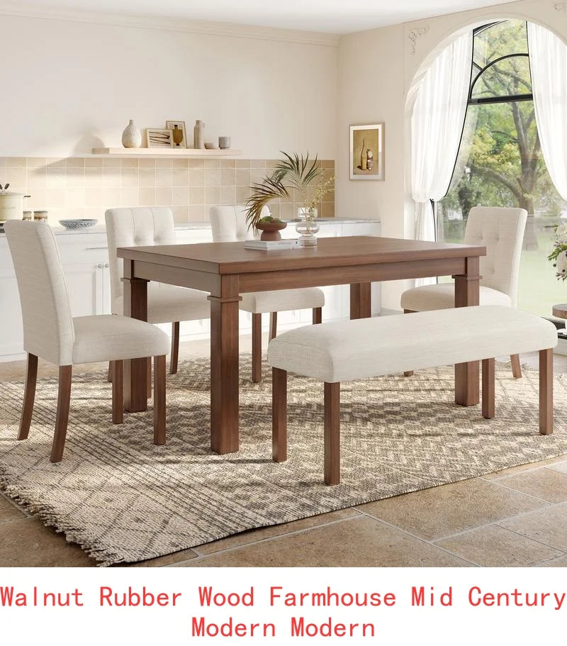 6-Piece Modern Dining Set, Rectangular Kitchen Table with 4 Upholstered Chairs & Bench, Ideal for Dining & Living Room