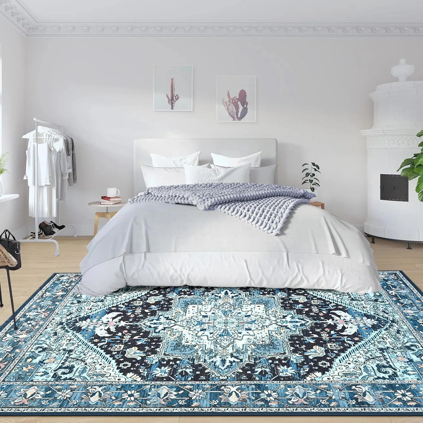 Faux Cashmere Vintage Floral  Soft Accent Area Rug, Low Pile for Living Room Bedroom