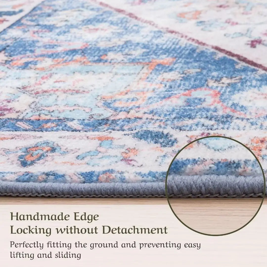 Washable Area Rug 8x10 - Stain Resistant Vintage Design for Living Room, Non-Slip Foldable Carpet for Bedroom