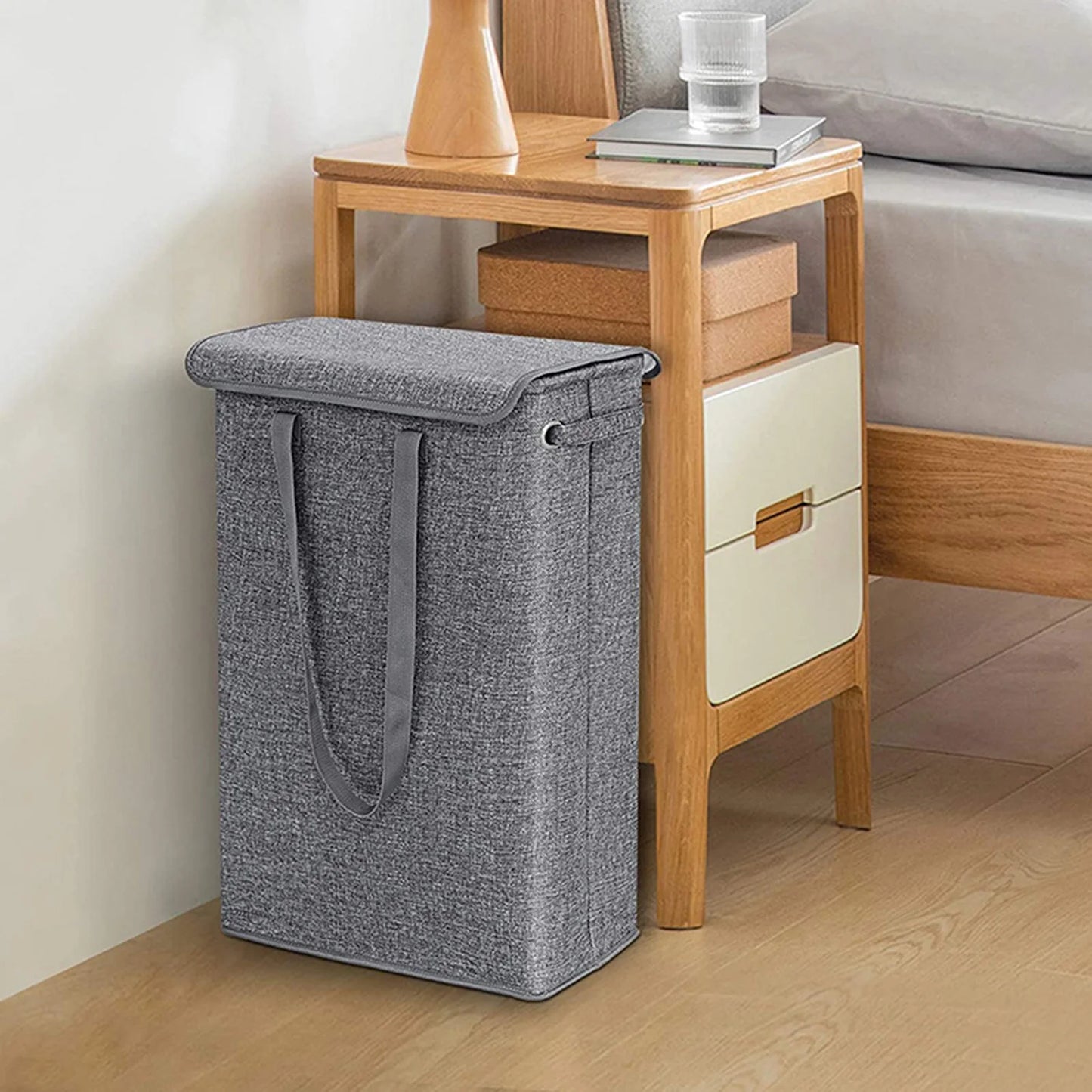 Clothes Hamper with Lid Collapsible Cotton-Like Linen Laundry Hamper for Home Bathroom or Travel Local Delivery