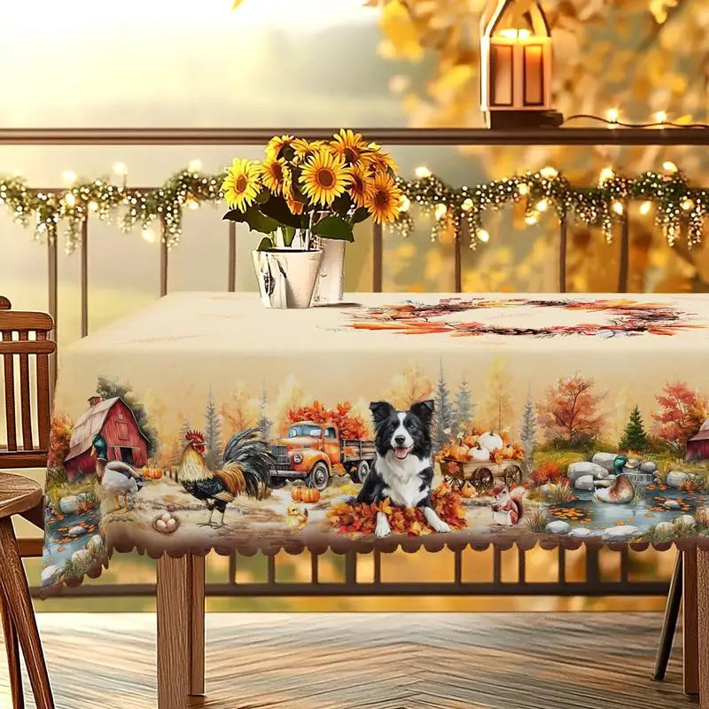 Autumn decoration Thanksgiving gift round rectangle tablecloth, pumpkin, puppy, rooster, truck design