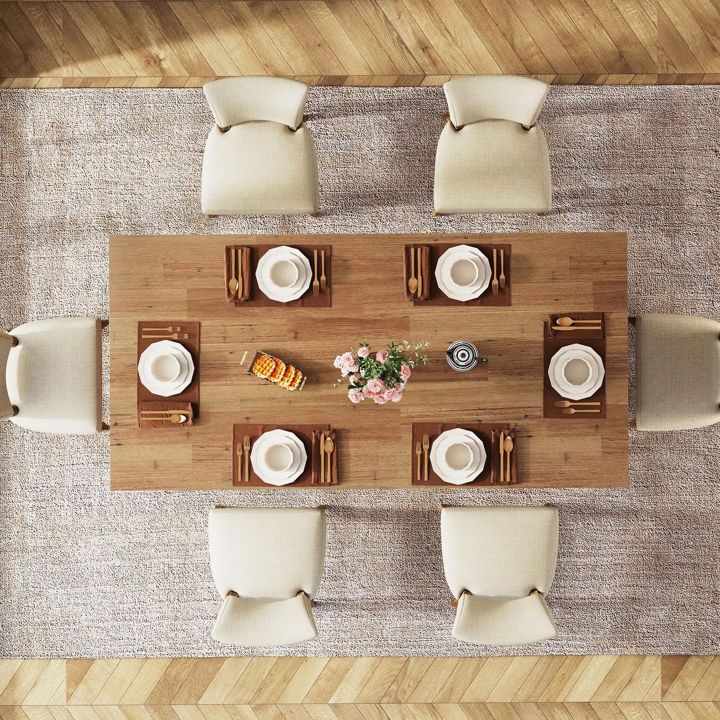 63-inch Dining Table for 4-6, Farmhouse Kitchen Table with Large Tabletop