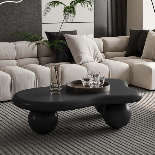 40" Black Modern Coffee Table Cloud Shape Low Center Table with 3 Ball Legs Cute Irregular Indoor Tea Table for Living Room