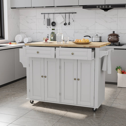 Rolling Kitchen Island with Drop Leaf – Movable Kitchen Carts on Wheels Island with Storage Cabinet