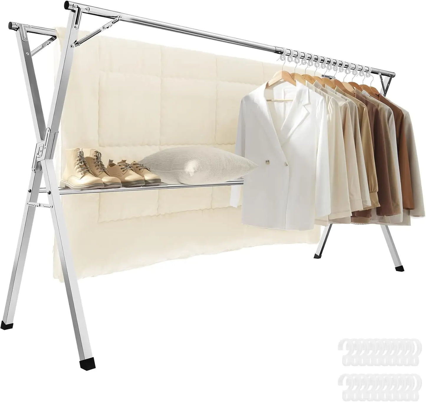 Clothes Drying Rack Heavy-Duty Laundry Drying Rack 45.7-63.4 Inches Extendable Foldable Freestanding Airer Stainless Steel for I