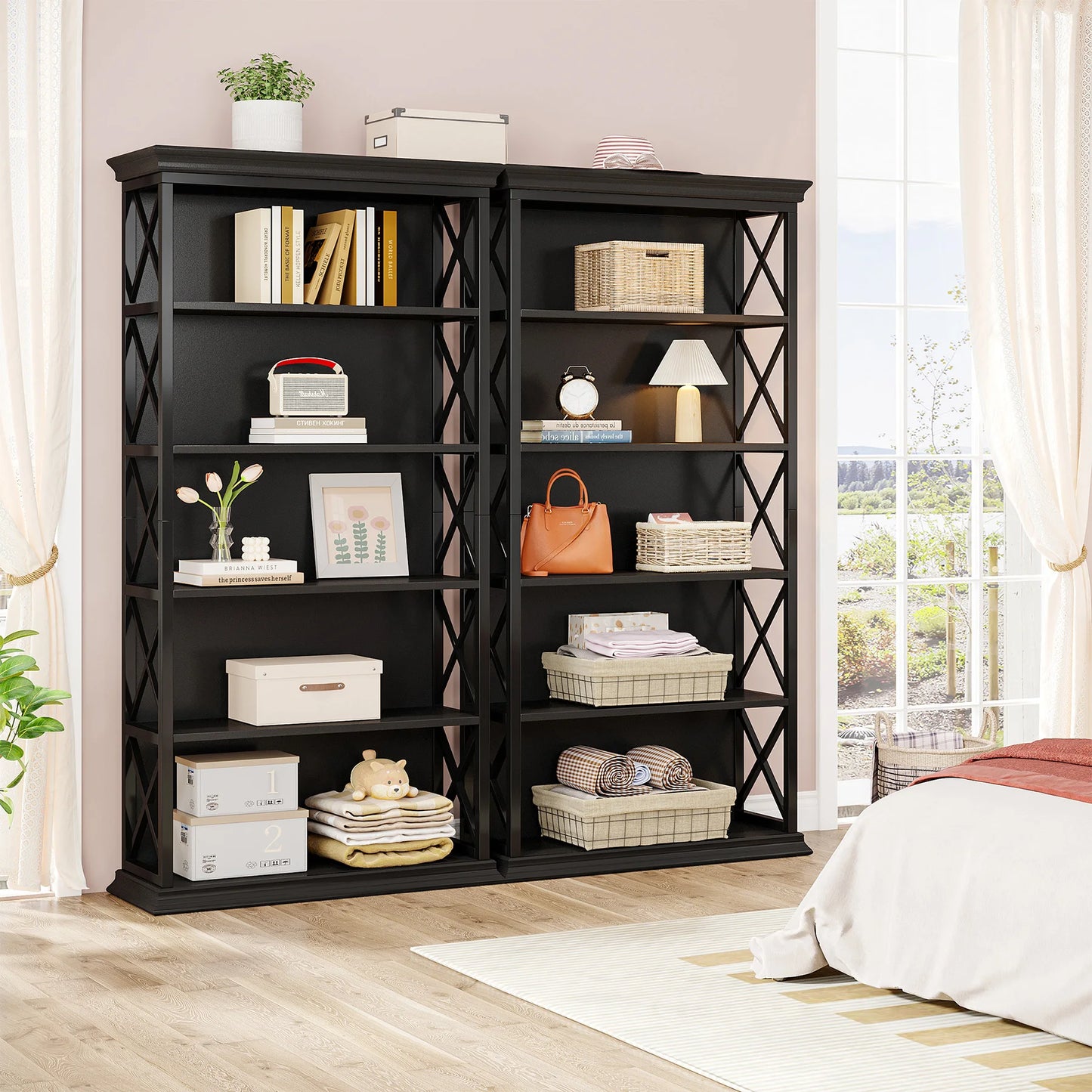 6-Tier Bookcase, 71 Inches Industrial Bookshelves and Bookcases, Floor Standing 5 Shelf Display Storage Shelves