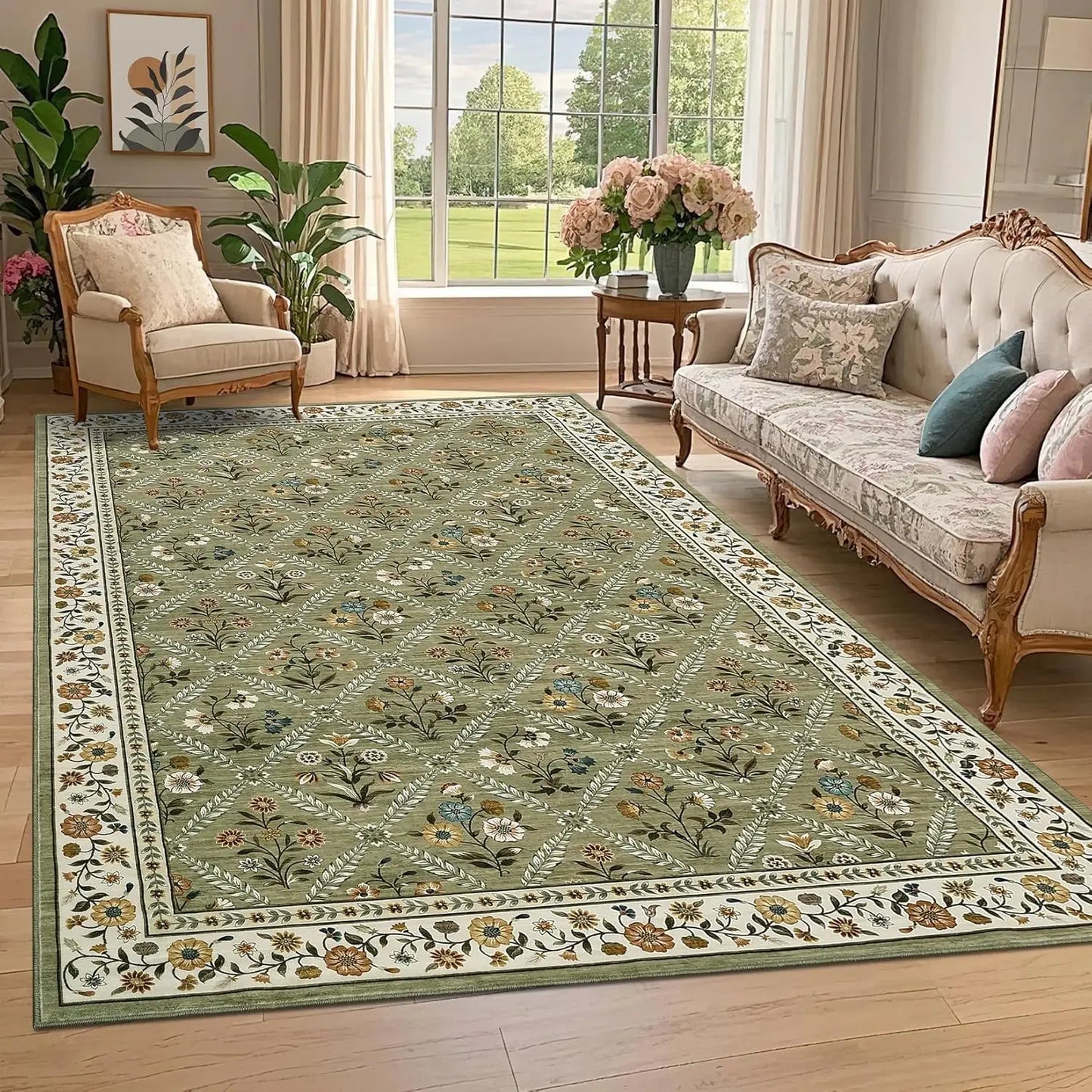 Vintage Washable Area Rugs for Living Room Soft Low-Pile Non-Slip Carpet  for Bedroom Dining Room Home Office